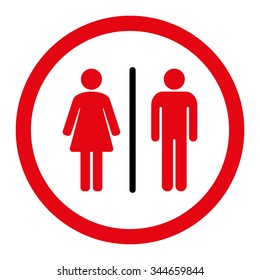 Toilets vector icon. Style is bicolor flat rounded symbol, intensive red and black colors, rounded angles, white background.