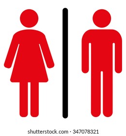 Toilets vector icon. Style is bicolor flat symbol, intensive red and black colors, rounded angles, white background.