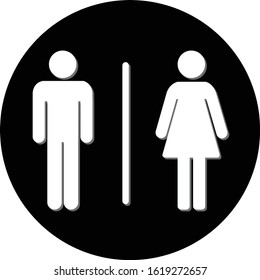 Toilets vector icon. Style is flat rounded wc symbol, black color, rounded angles, white background. Restroom illustration includes lady and gentleman figures.
