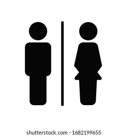 Toilets vector icon. Style is flat rounded wc symbol, black color, rounded angles, white background. Restroom illustration includes lady and gentleman figures.