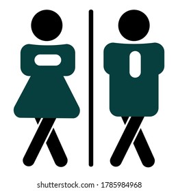 Toilets vector icon. Style is flat wc symbol on white background, black and dark green color, with white decals, rounded corners. Toilet illustration includes ladies and gentlemen.