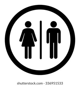 Toilets vector icon. Style is flat rounded wc symbol, black color, rounded angles, white background. Restroom illustration includes lady and gentleman figures.