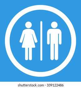 Toilets vector icon. Style is flat rounded symbol, white color, rounded angles, blue background.