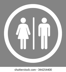 Toilets vector icon. Style is flat rounded symbol, white color, rounded angles, gray background.