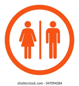 Toilets vector icon. Style is flat rounded symbol, orange color, rounded angles, white background.
