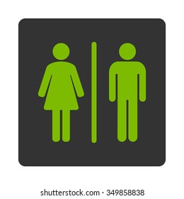 Toilets vector icon. Style is flat rounded square button, eco green and gray colors, white background.