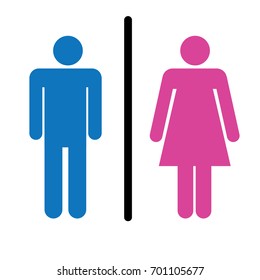 Toilets vector icon. Style is flat rounded wc symbol, blue and pink color, rounded angles, white background. Restroom illustration includes lady and gentleman figures
