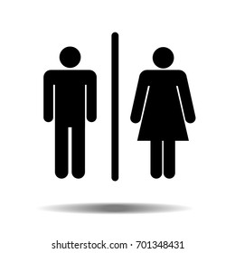 Toilets vector icon. Style is flat rounded wc symbol, black color, rounded angles, white background. Restroom illustration includes lady and gentleman figures