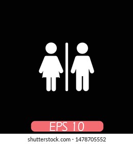 Toilets vector icon.Watercloset vector. Style is wc symbol, white background. Restroom illustration includes lady and gentleman figures, eps 10