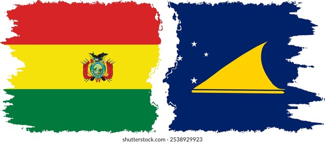 Tokelau and Bolivia grunge flags connection, vector