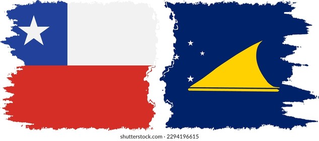 Verbindung mit Tokelau und Chile mit Grunge-Flaggen, Vektorgrafik