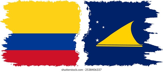 Tokelau and Colombia grunge flags connection, vector