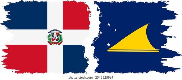 Tokelau and Dominican Republic grunge flags connection, vector