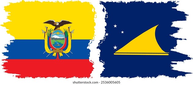 Tokelau and Ecuador grunge flags connection, vector