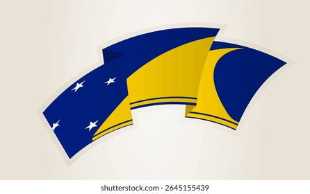Bandeira de Tokelau em forma de fita abstrata, símbolo nacional do Tokelau. Este vetor é ideal para uso em eventos nacionais, Dia da Independência, competições desportivas internacionais.