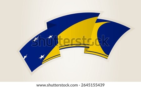 Tokelau Flag in Abstract Ribbon Shape, National Symbol of the Tokelau. This vector is ideal for use in national events, Independence Day, international sports competitions.