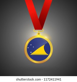 Tokelau Flag in gold Medal, Golden Badge, Sport Game Golden Challenge Award. Vector Illustration.
