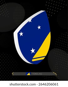 Tokelau Flag Shield icon in 3D on Dark Modern Abstract Rugby Background. Perfect for sports events, heritage themes, national celebrations, and patriotic designs.