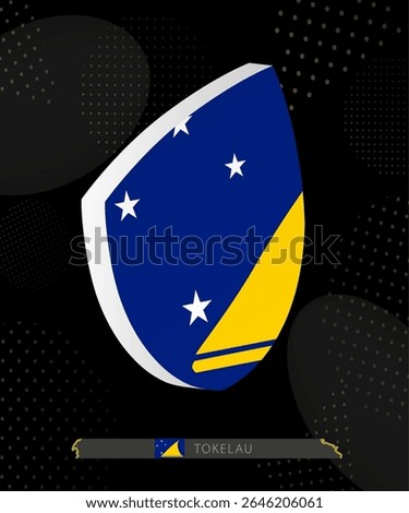 Tokelau Flag Shield icon in 3D on Dark Modern Abstract Rugby Background. Perfect for sports events, heritage themes, national celebrations, and patriotic designs.