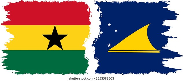 Tokelau and Ghana grunge flags connection, vector