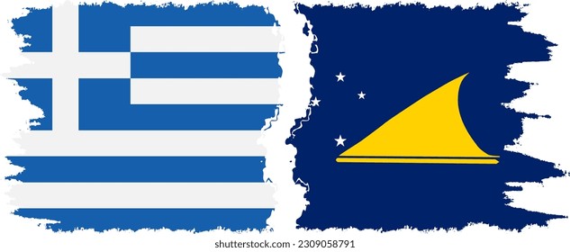 Tokelau and Greece grunge flags connection, vector