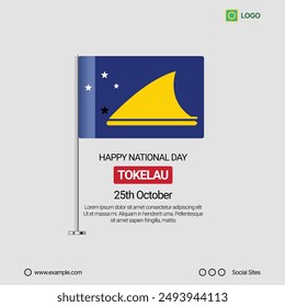 Tokelau Independence Day Social Media Banner, Editable Vector Design with Flag