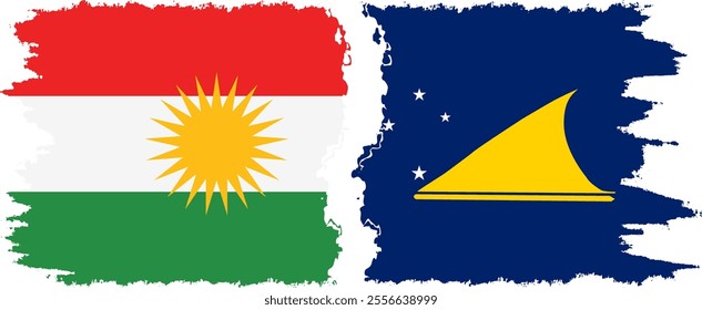 Tokelau and  Kurdistan grunge flags connection, vector