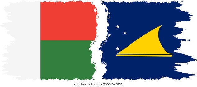 Tokelau and Madagascar grunge flags connection, vector