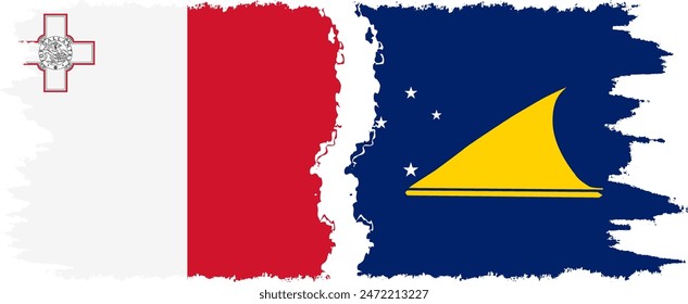 Tokelau and Malta grunge flags connection, vector