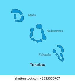 O mapa de Tokelau compreende 3 pequenos atóis de coral Atafu, Nukunonu e Fakaofo localizados no Oceano Pacífico Sul. Vetor, ilustração.

 