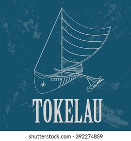 Tokelau. Polynesian canoeing. Retro styled image. Vector illustration