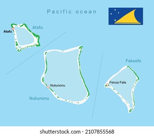 Mapa de las regiones de Tokelau