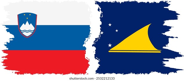 Tokelau and Slovenia grunge flags connection, vector