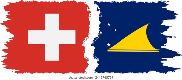 Tokelau and Switzerland grunge flags connection, vector