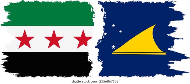 Tokelau and Syrian Revolution grunge flags connection, vector