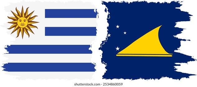 Conexión de banderas grunge de Tokelau y Uruguay, Vector