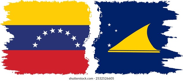 Tokelau and Venezuela grunge flags connection, vector