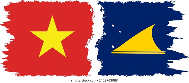 Tokelau and Vietnam grunge flags connection, vector