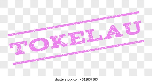 Tokelau watermark stamp. Text caption between parallel lines with grunge design style. Rubber seal stamp with dust texture. Vector violet color ink imprint on a chess transparent background.