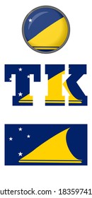 Tokelauan Islands flag icons on a white background. Vector image: flag of Tokelau, the button and the abbreviation. You can use it to create a website, print brochures, booklets, flyers, travel guides