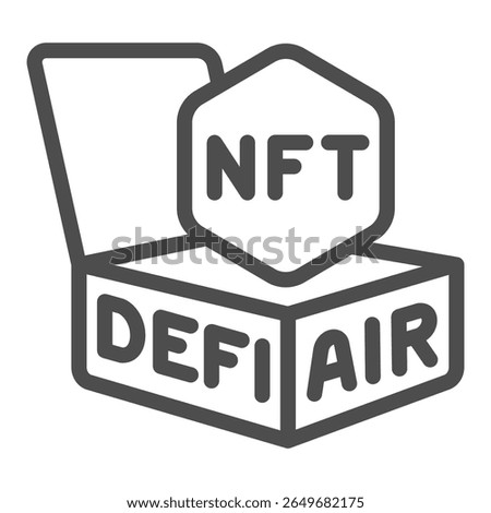 Token airdrop promotion box line icon, NFT multiverse concept. Vector graphics. Box of tokens and defi coins sign on white background, outline style icon for mobile or web design