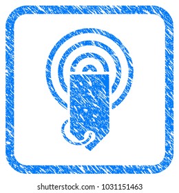 Token Airdrop rubber seal stamp imitation. Icon vector symbol with grunge design and dirty texture inside rounded square frame. Scratched blue stamp imitation on a white background.