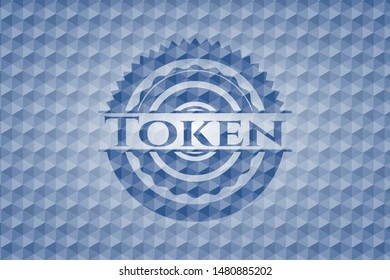 Token blue badge with geometric background. Vector Illustration. Detailed.