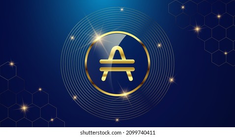 Token Cryptocurrency AMP, Gold Coin Symbol In Shiny Gold Circle.