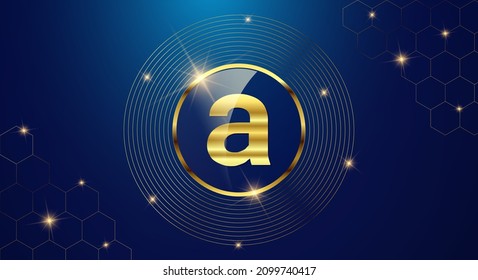 Token cryptocurrency Arweave ( AR ), Gold coin symbol in shiny gold circle.