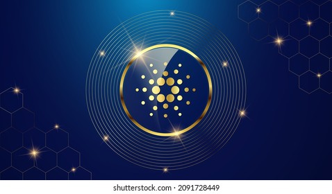 Token cryptocurrency Cardano ( ADA ), Gold coin symbol in shiny gold circle.