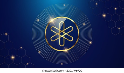 Token cryptocurrency Dent, Gold coin symbol in shiny gold circle.