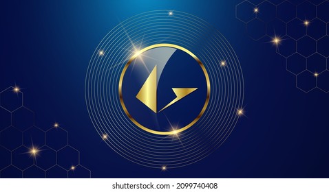 Token cryptocurrency Loopring ( LRC ), Gold coin symbol in shiny gold circle.