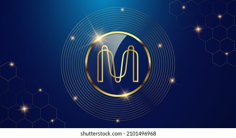 Token cryptocurrency Mina, Gold coin symbol in shiny gold circle.