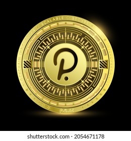 Token cryptocurrency Polkadot, Gold coin symbol on future internet cashless currency wallet safe trade on digital online technology blockchain stock market disrupt transform financial bank. 3D vector.